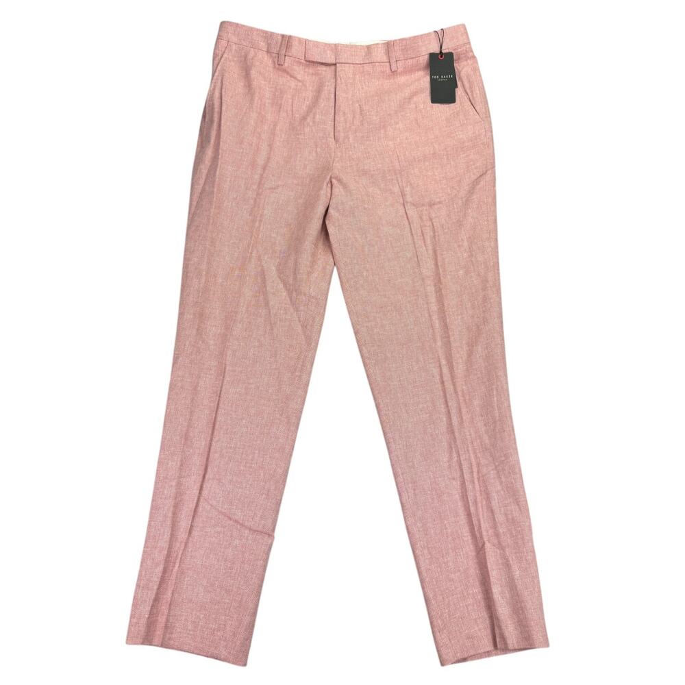 Ted Baker Mens Damaskt Slim Fit Linen Blend Chino Pants Pink 36R